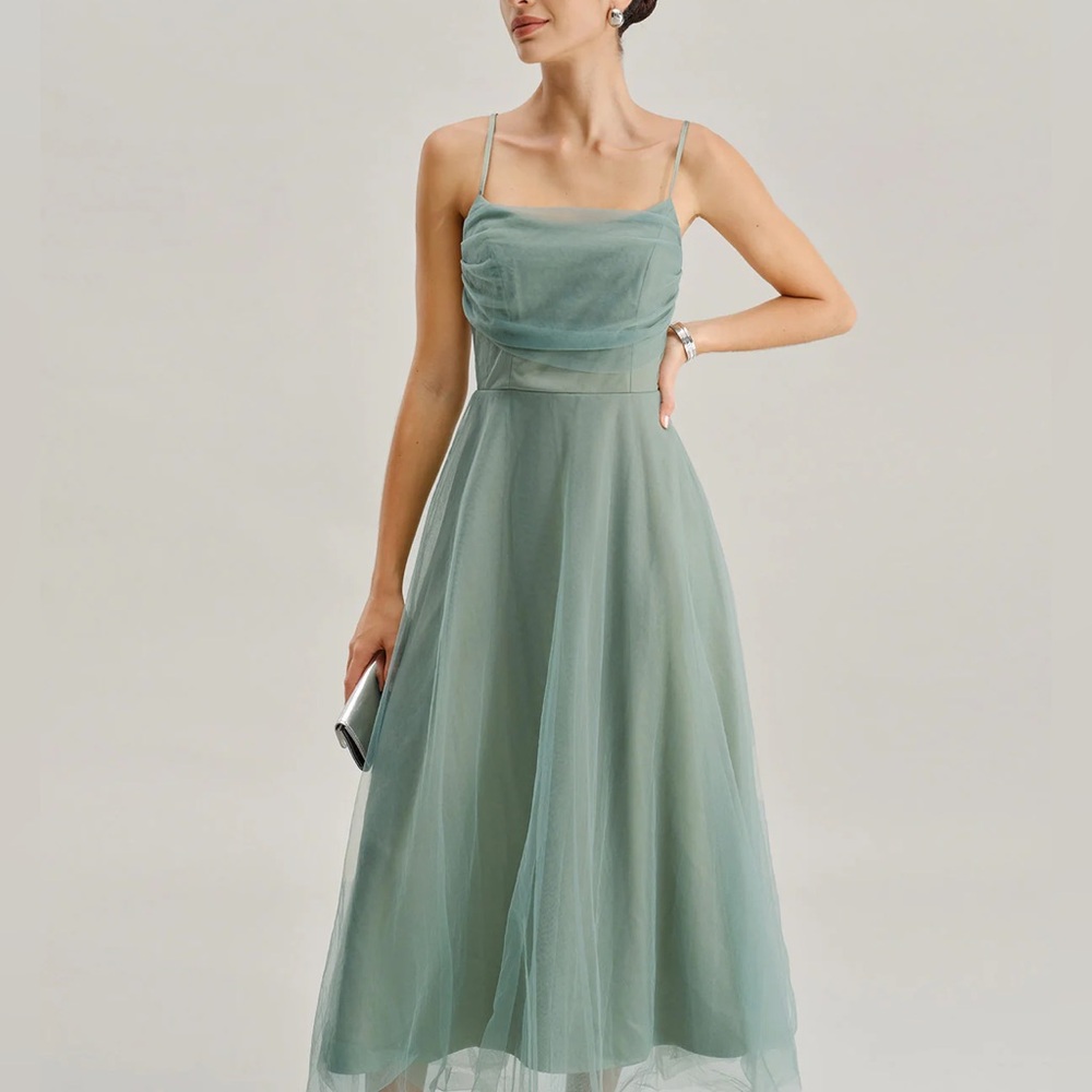 RIHOAS Sage Green Spaghetti-Strap Midi Dress